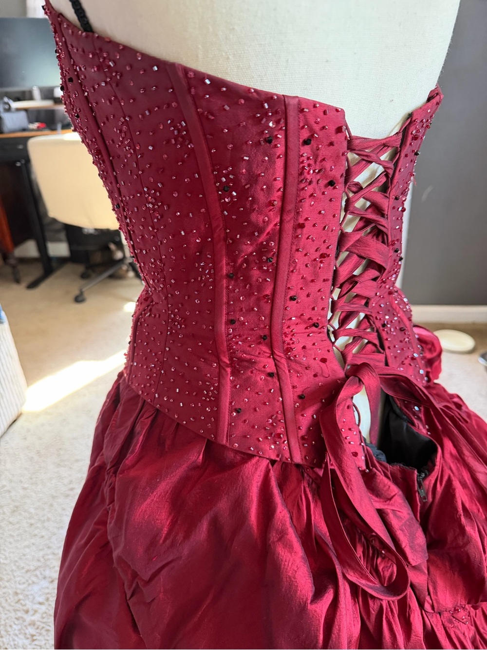 Couture Red Beaded Lace-Up Corset Wedding Dress